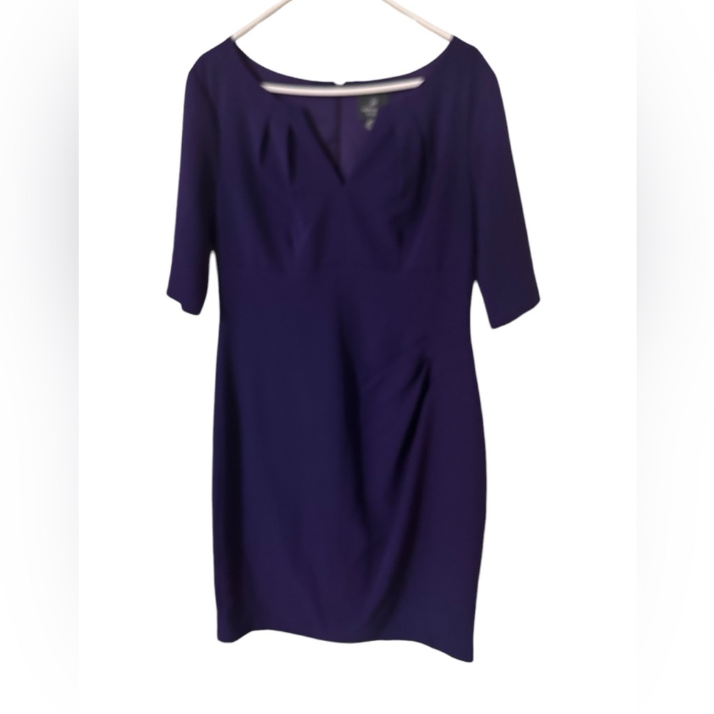Adrianna Papell Dress Purple Size 14 Short Sleeve Stretch Sheath